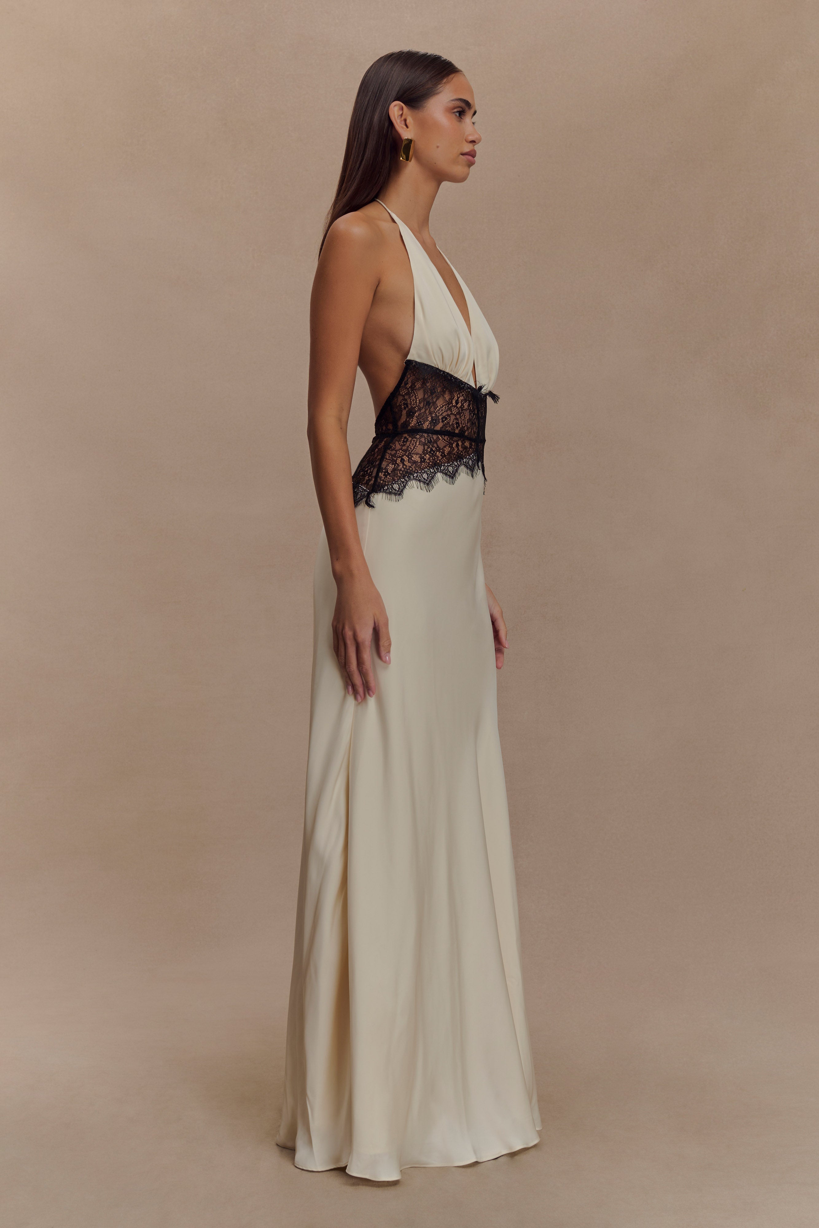 Donnah Lace Satin Maxi Dress