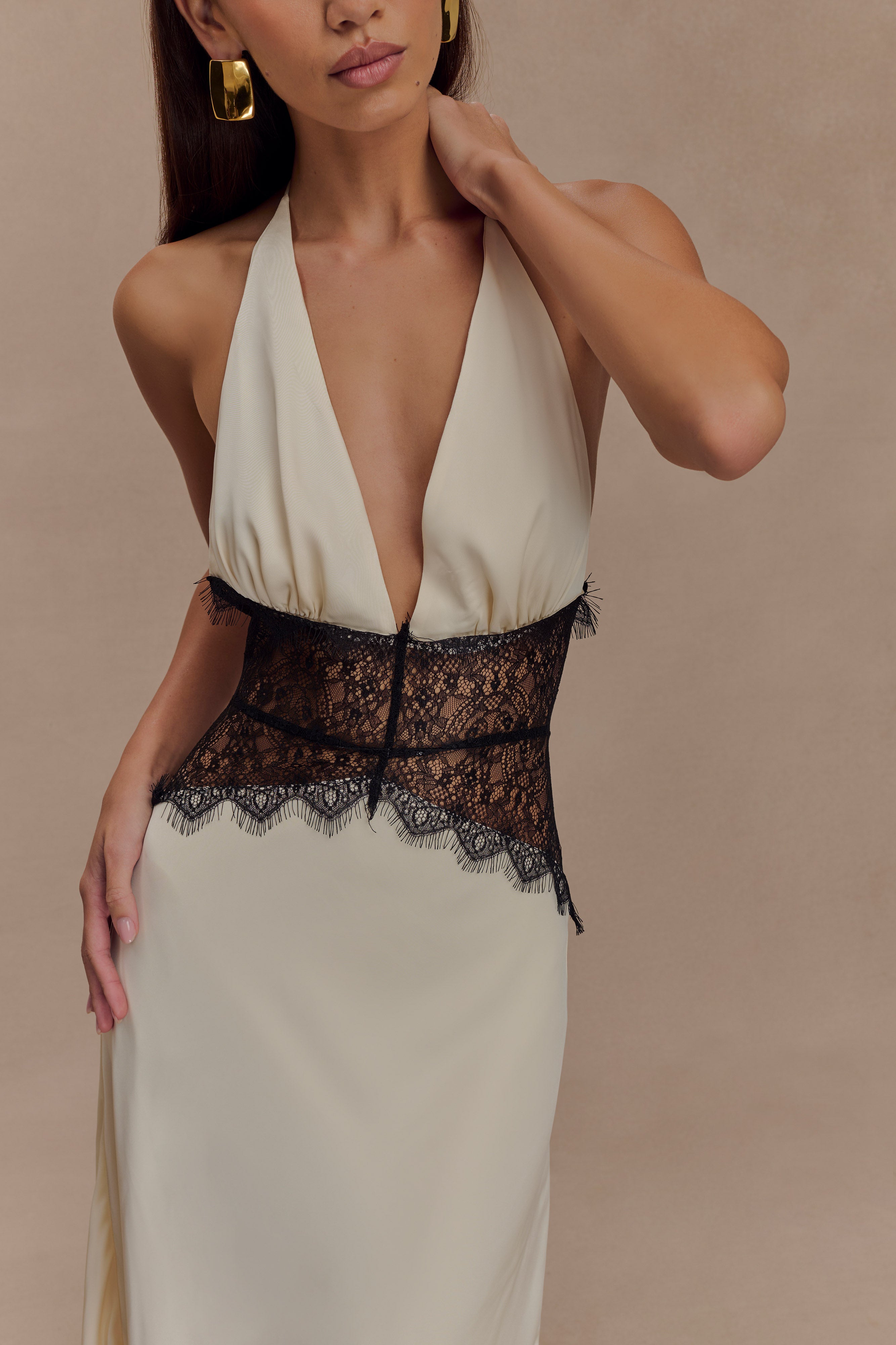 Donnah Lace Satin Maxi Dress