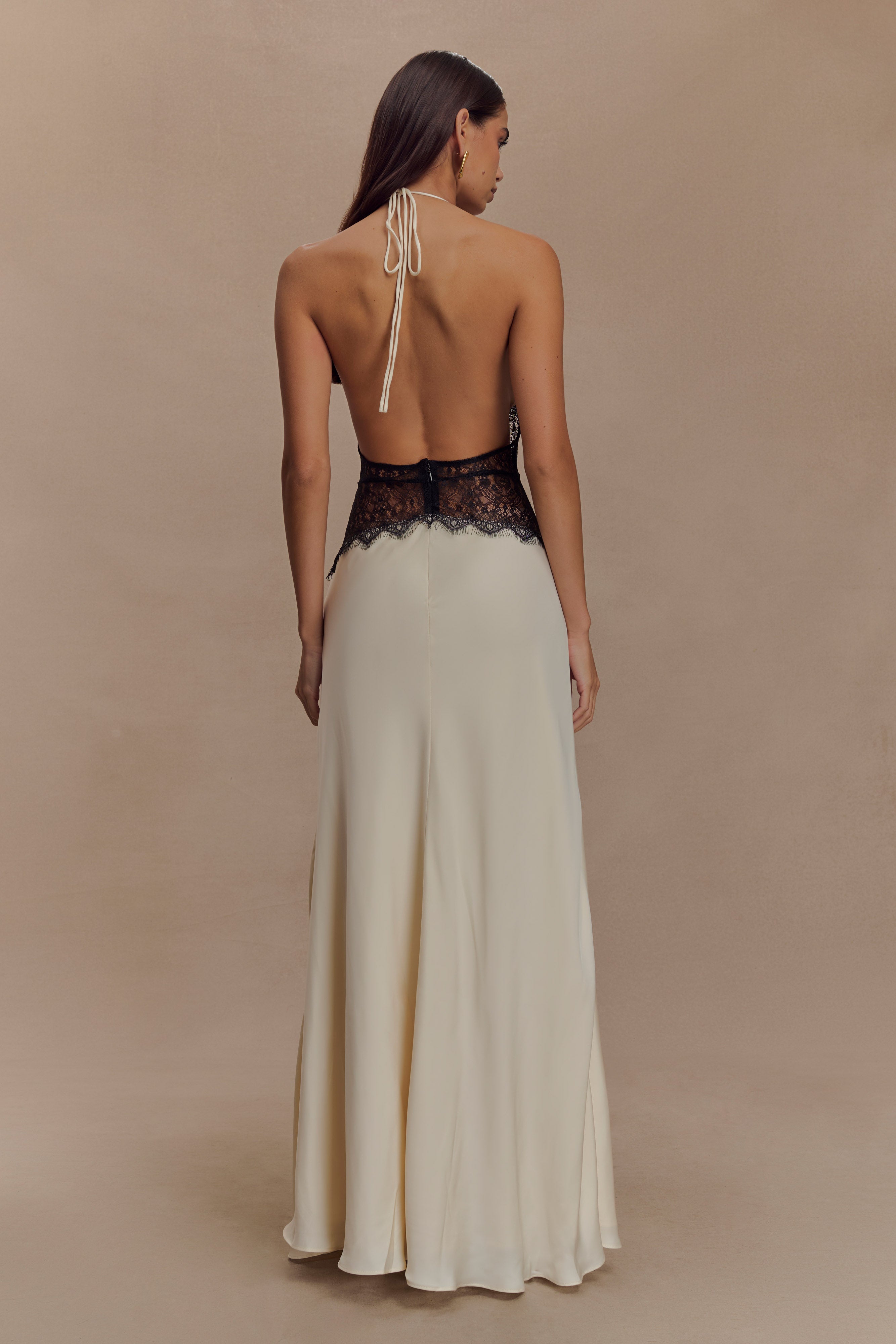Donnah Lace Satin Maxi Dress