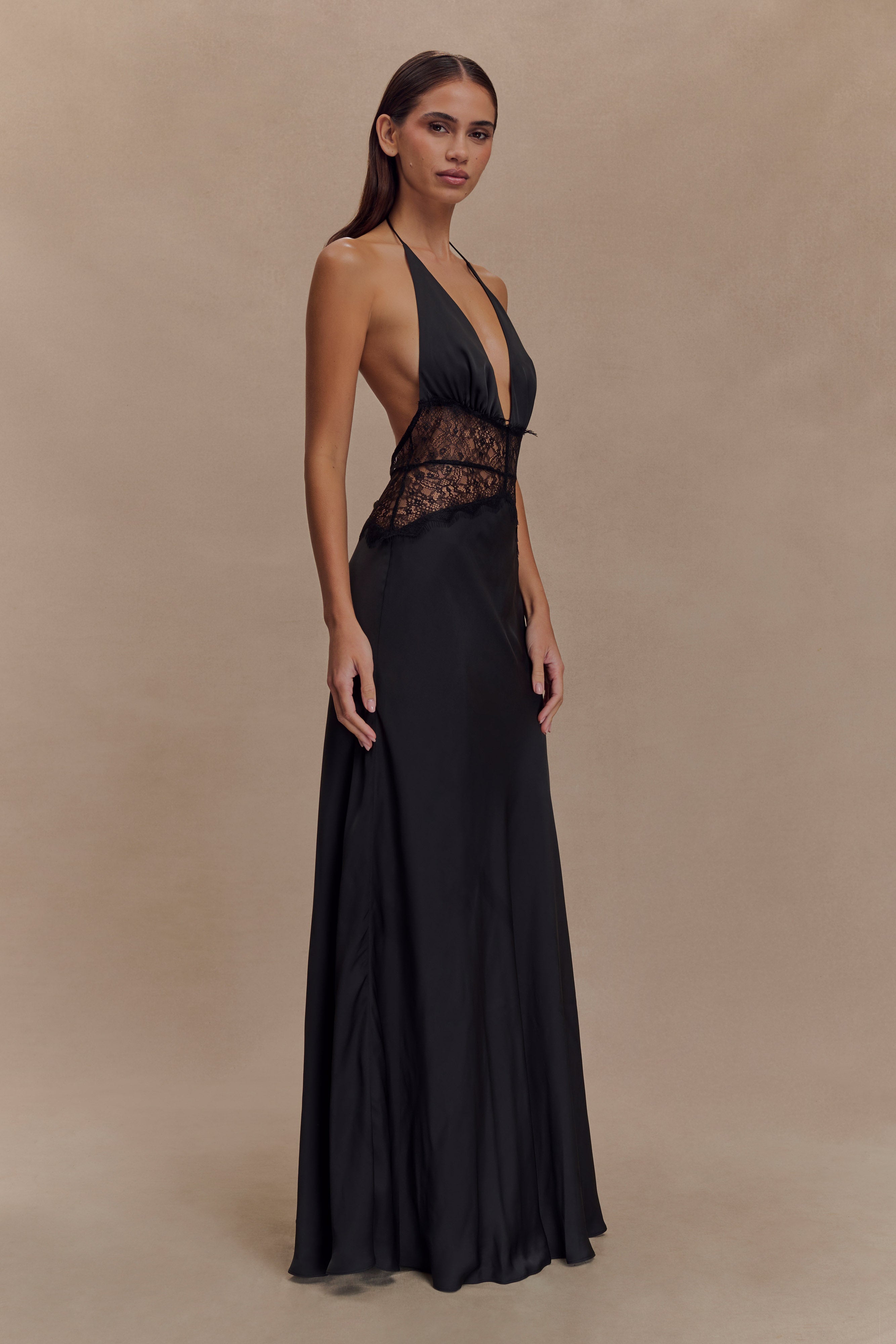 Donnah Lace Satin Maxi Dress