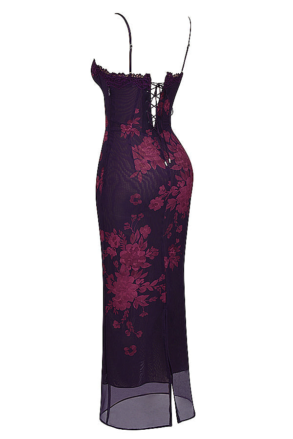 Midnight Bloom Mesh Maxi Dress