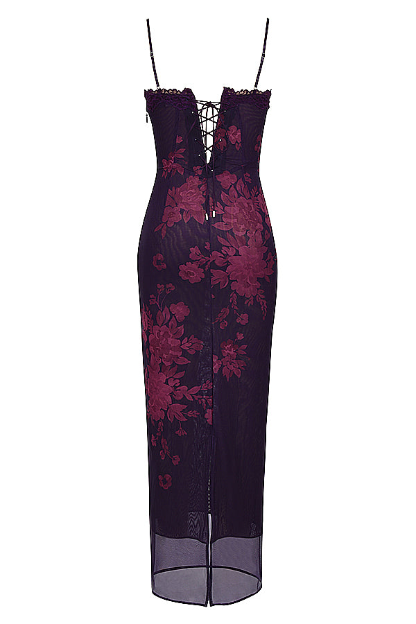 Midnight Bloom Mesh Maxi Dress