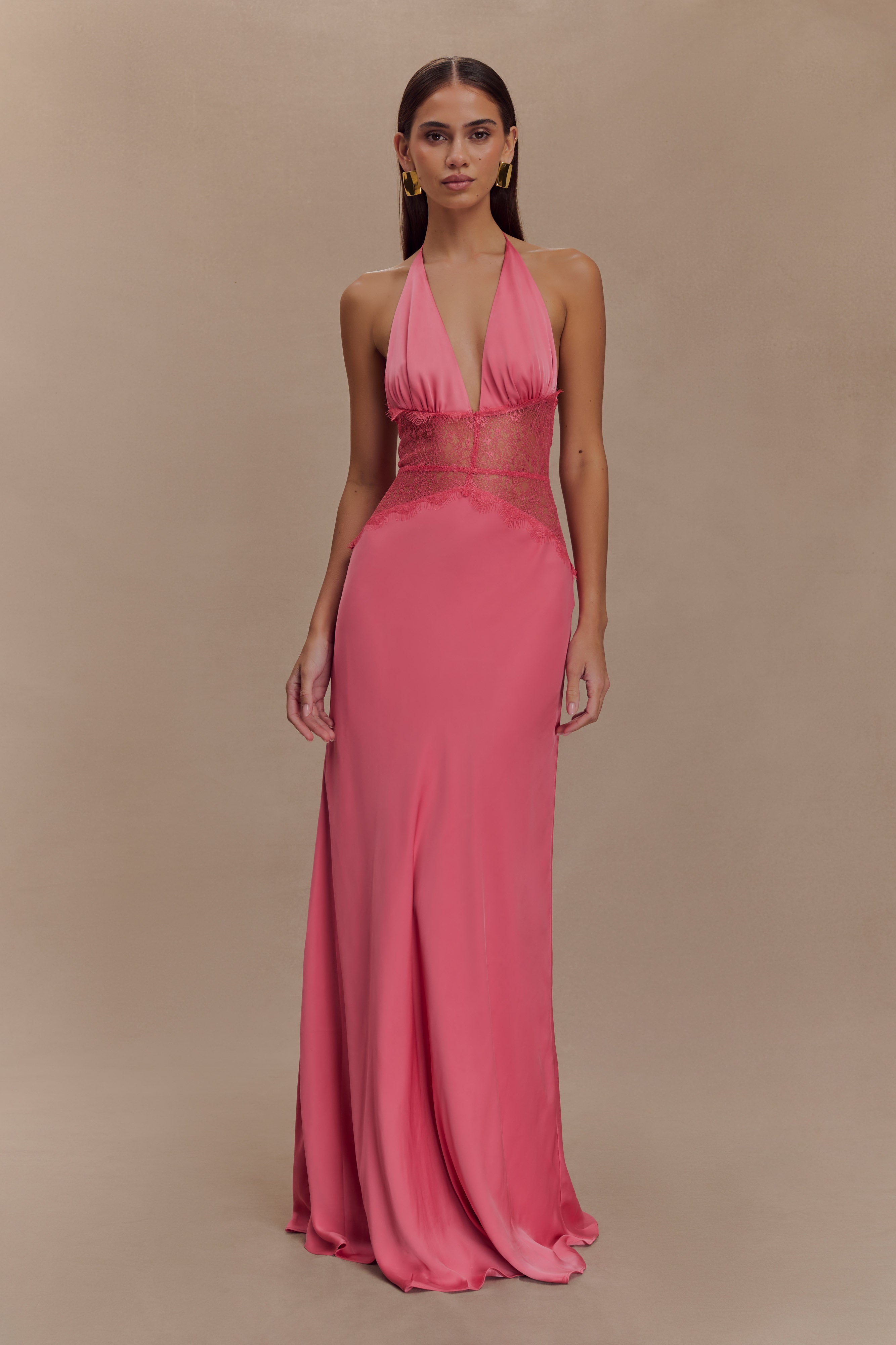 Donnah Lace Satin Maxi Dress