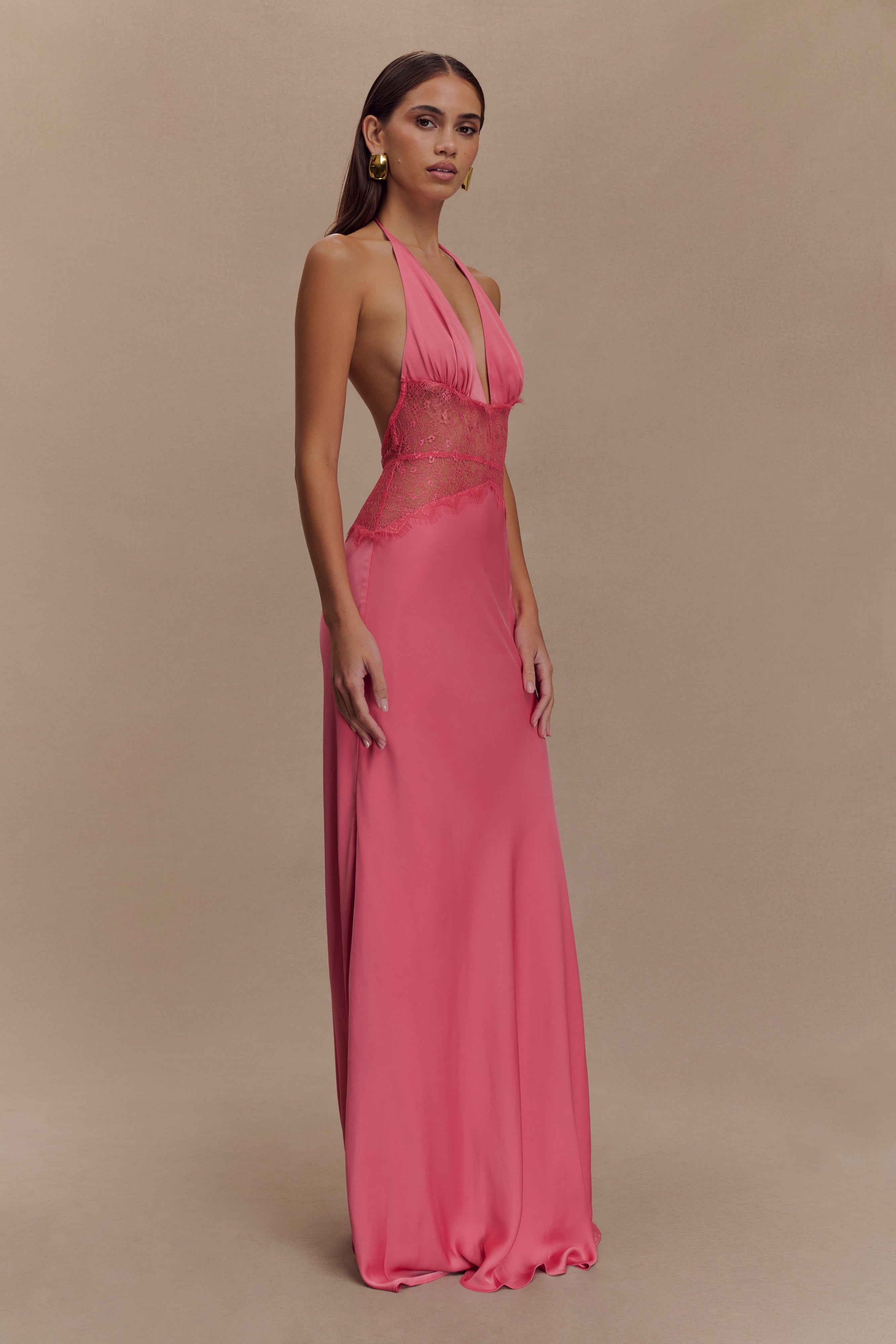 Donnah Lace Satin Maxi Dress