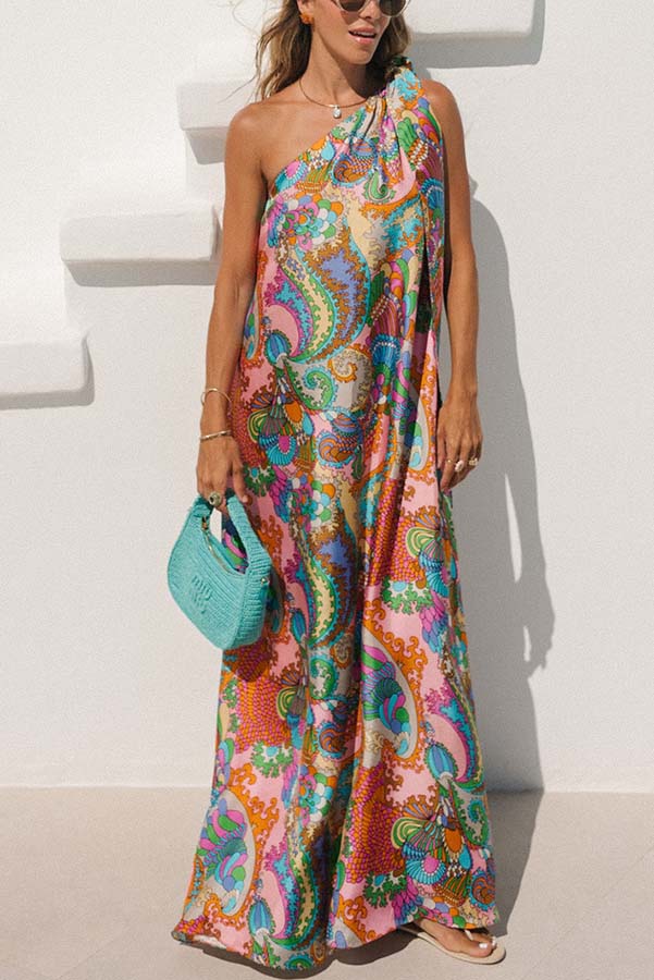 Rainbow One Shoulder Maxi Dress